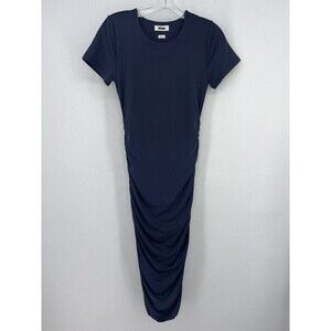 Aritzia Babaton Contour Ruched Short Sleeve Midi Dress Womens Dark Blue Size M